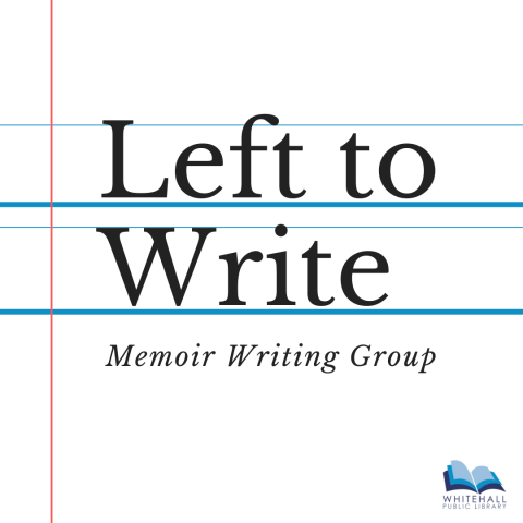 Lined notebook paper with the words "Left to Write: Memoir Writing Group"