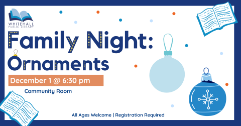 Ornaments on a white and blue spotted background